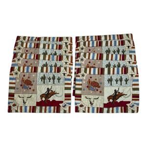 Home Studio Quilted Placemats Western Theme Cowboy Set of 8 Cactus Rodeo